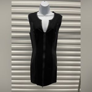 Guess Zipper Faux Leather Detail Fitted Dress